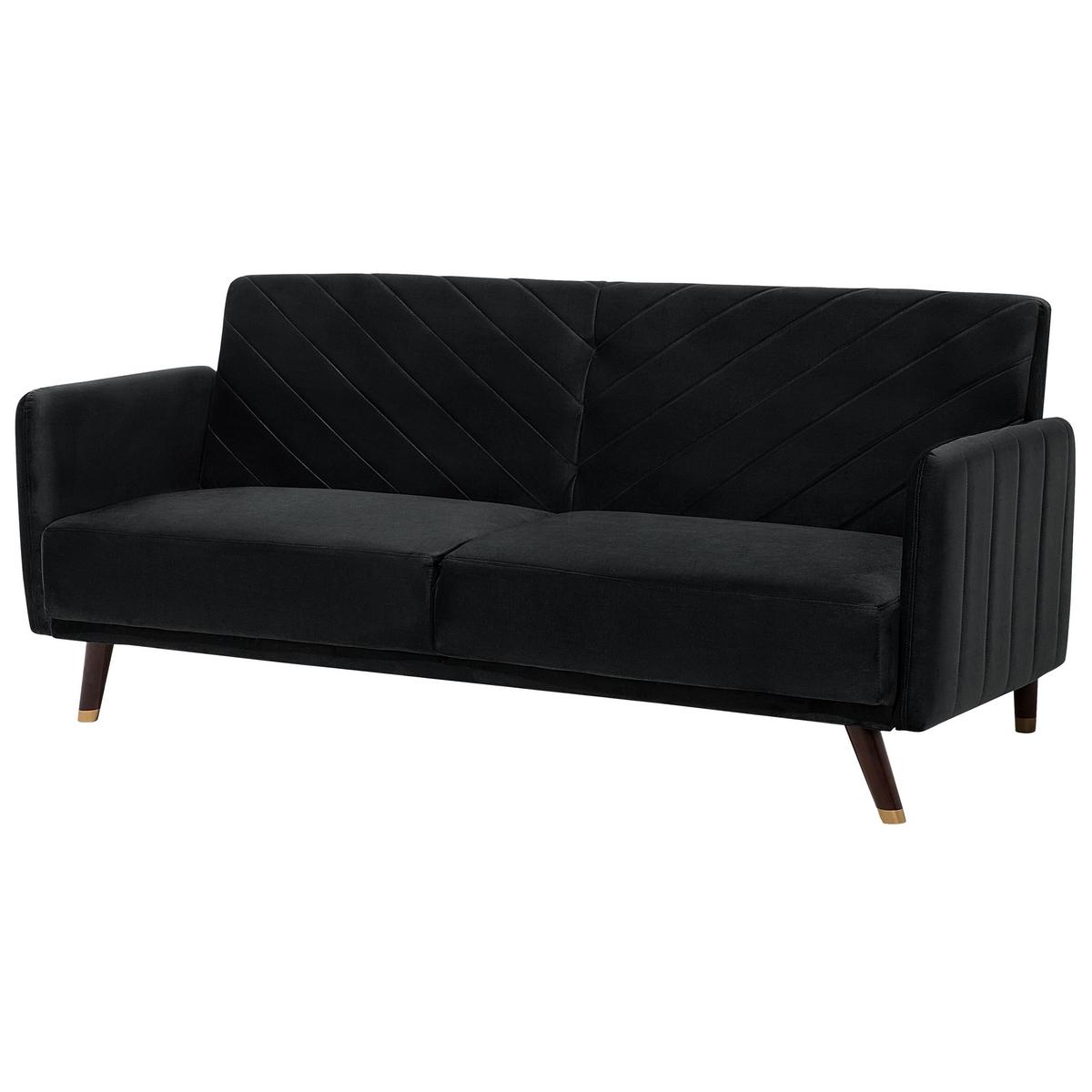 3-SITZER-SCHLAFSOFA Samtstoff Schwarz Senja - Schwarz, Textil (200/87/95cm) - Beliani