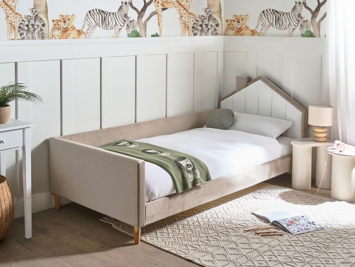KINDERBETT Haus Samtstoff 90/200 cm Taupe Kervan - Taupe, Textil (90/200cm) - Beliani