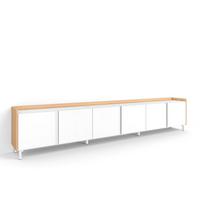 LOWBOARD, Weiß und Eiche, 309/35/61cm, mit Beinen - Weiß, Holzwerkstoff (309/61/35cm) - Skraut Home