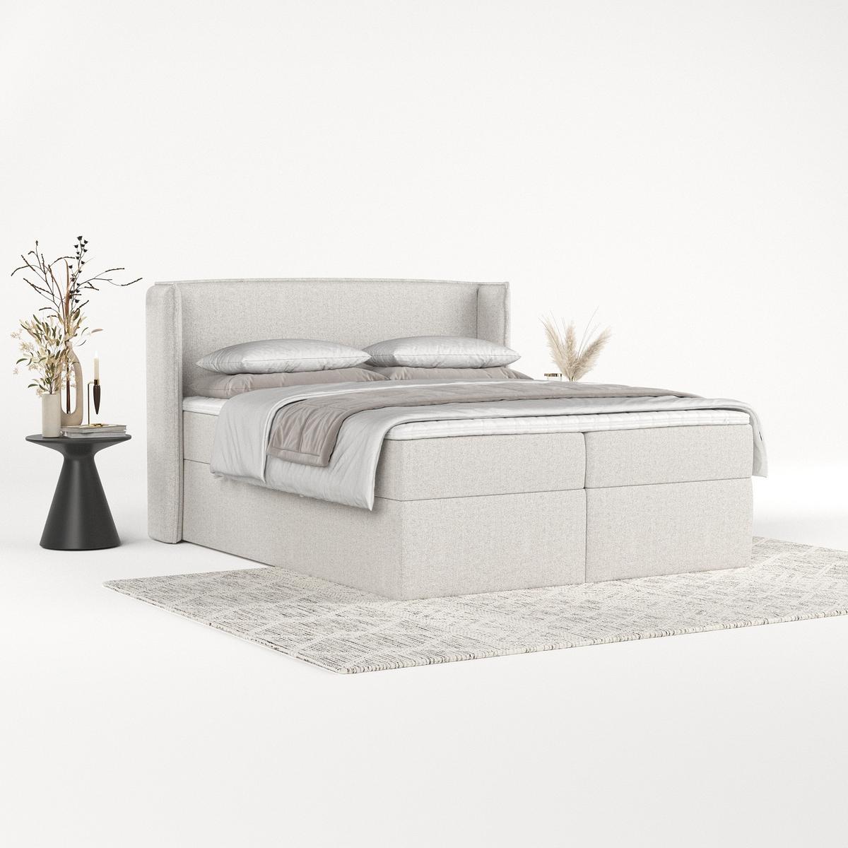 BOXBETT Viva 200/200 cm Hellbeige im Riva Stoff - Beige/Schwarz, Holz/Holzwerkstoff (200/200cm) - AltaBeds