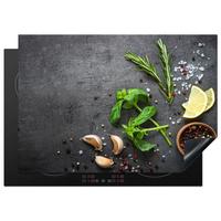HERDABDECKPLATTE Limette - Kräuter - Gewürze - Grün - Grau - Beton Herdabdeckung Induktionsfeld 75x52 cm - Grün, Kunststoff (75/52/0.2cm) - MuchoWow