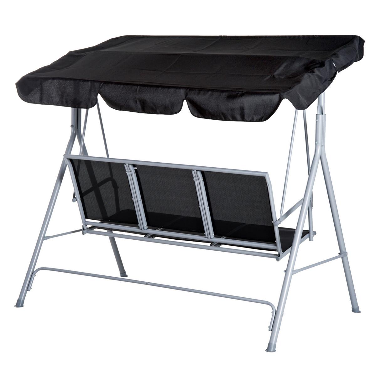 HOLLYWOODSCHAUKEL, mit Dach, Metall, Schwarz+Silber, 171 x 108 x 154 cm - Schwarz, Metall (108/154/171cm) - Outsunny