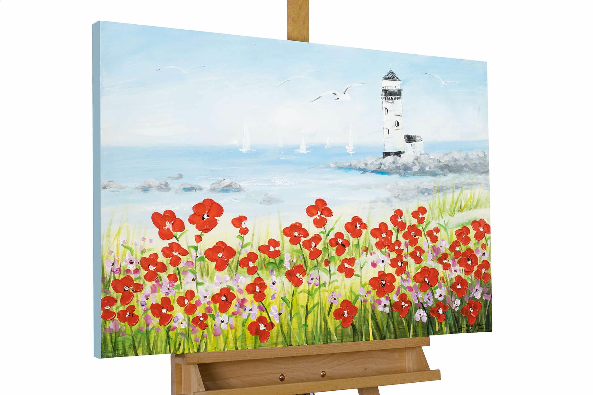 ACRYLBILD HANDGEMALT 90/60 cm - Blau/Rot, Holz/Textil (90/60cm) - KUNSTLOFT