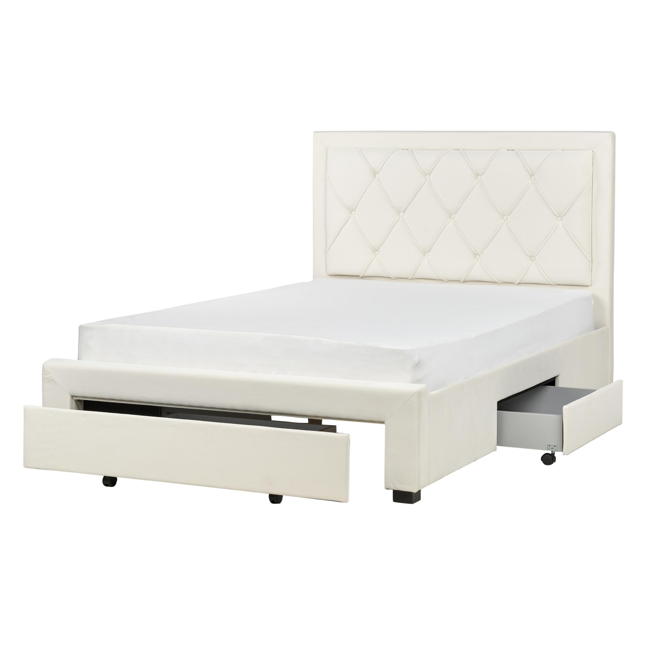 BETT mit Schaubladen 140x200 cm Beige Lievin - Creme, Textil (140/200cm) - Beliani