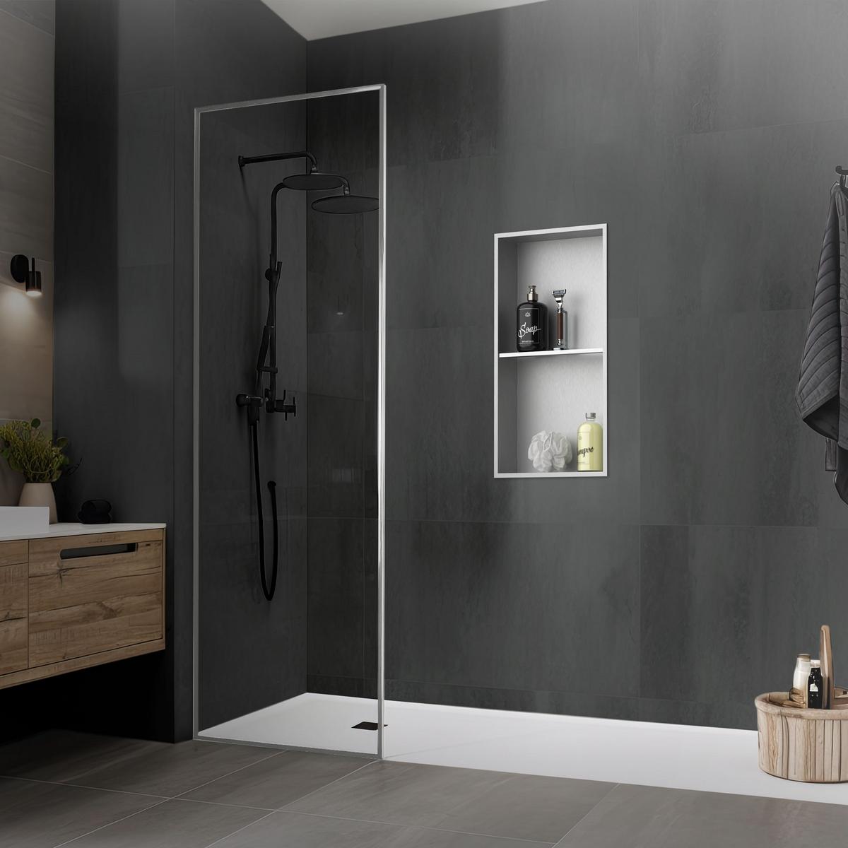 DUSCHNISCHE Silber 30/60 cm - Silberfarben, Metall (30/60/10cm) - LuxeBath