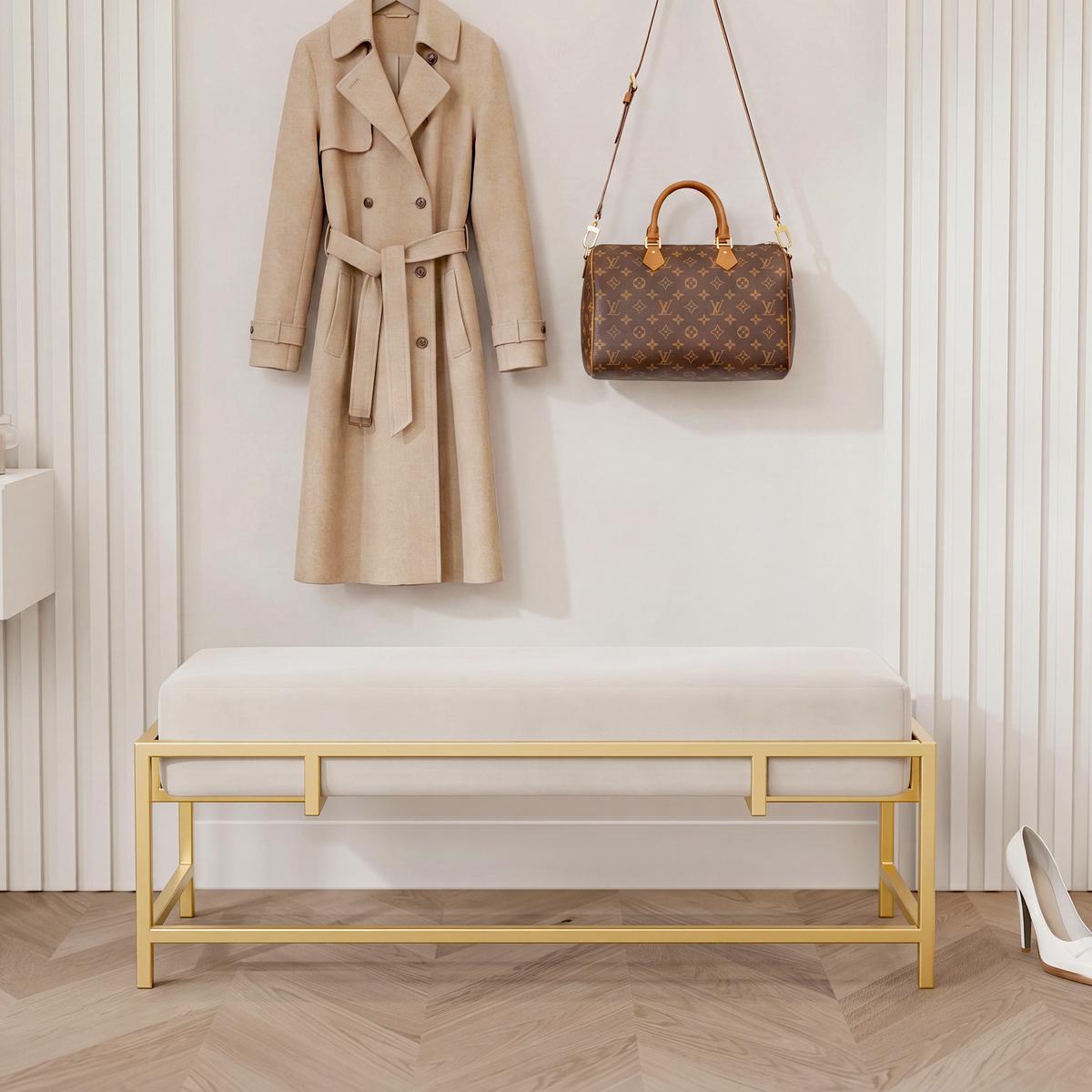POLSTERBANK GLAM 100 cm Gold / Creme ,Metallgestell - Creme, Textil/Metall (100/45/35cm) - Idohome