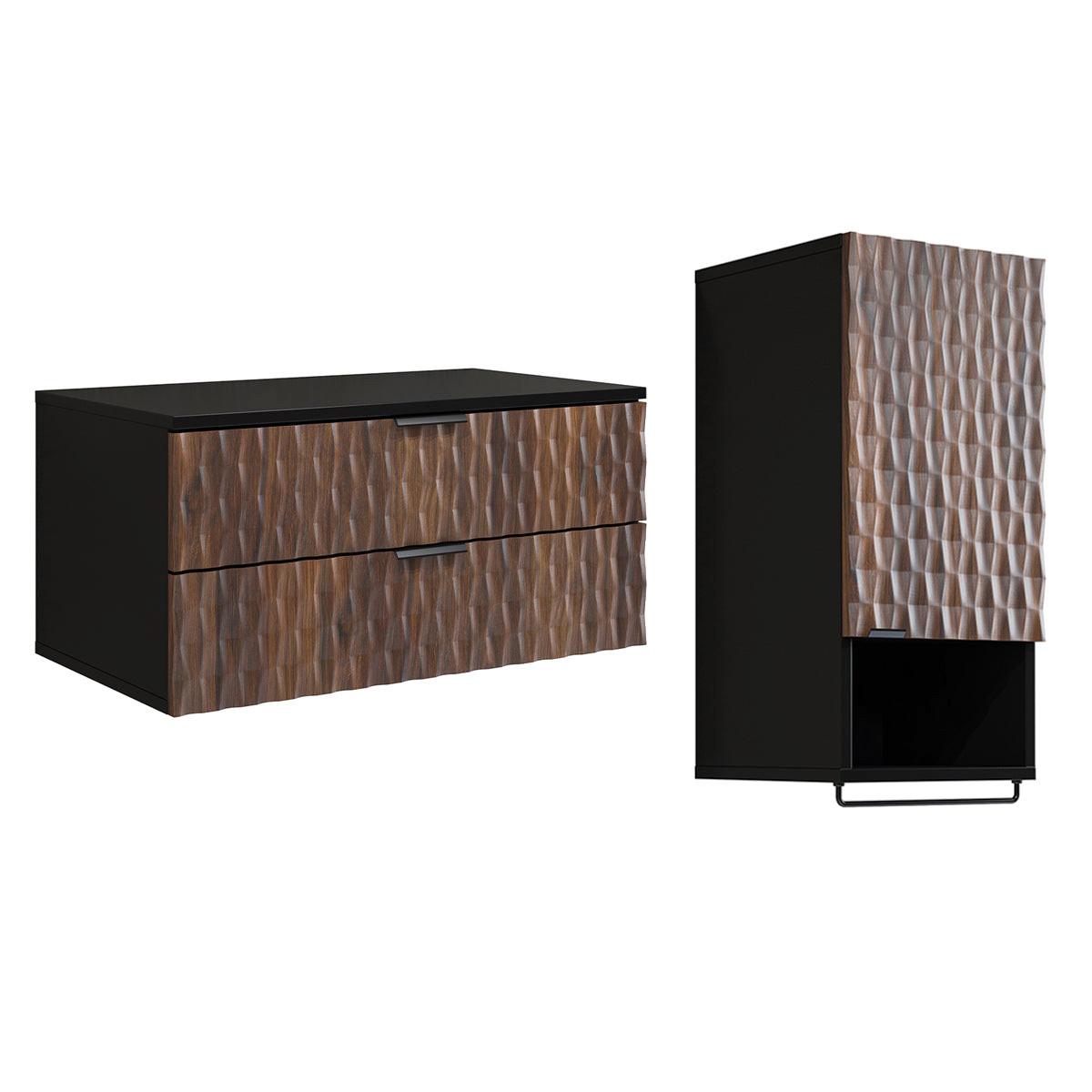 BADMÖBEL 81cm Nevia 2er-Set Holz und Schwarz - Braun, Holzwerkstoff (81/40/48cm) - Petits-meubles