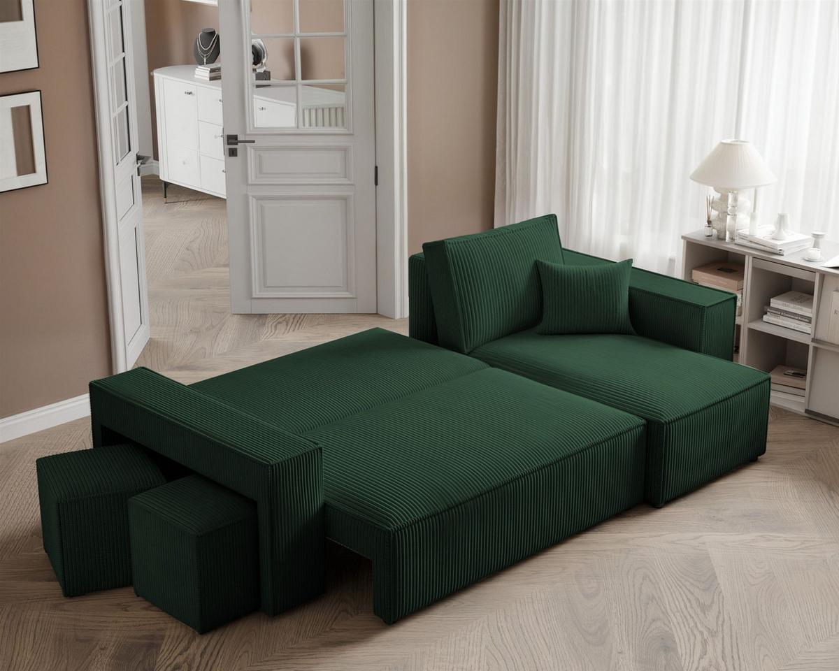 ECKSOFA Adara Inkl. Hocker - Grün, Holzwerkstoff/Textil (145/262cm) - Fun Möbel