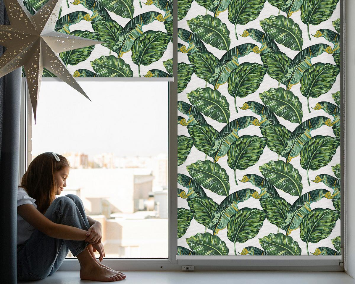 INNENROLLO - Fensterrollo - Rollo - 100x180 cm - Exotische Blätter - Grün, Kunststoff (100/180/0.5cm) - TULUP