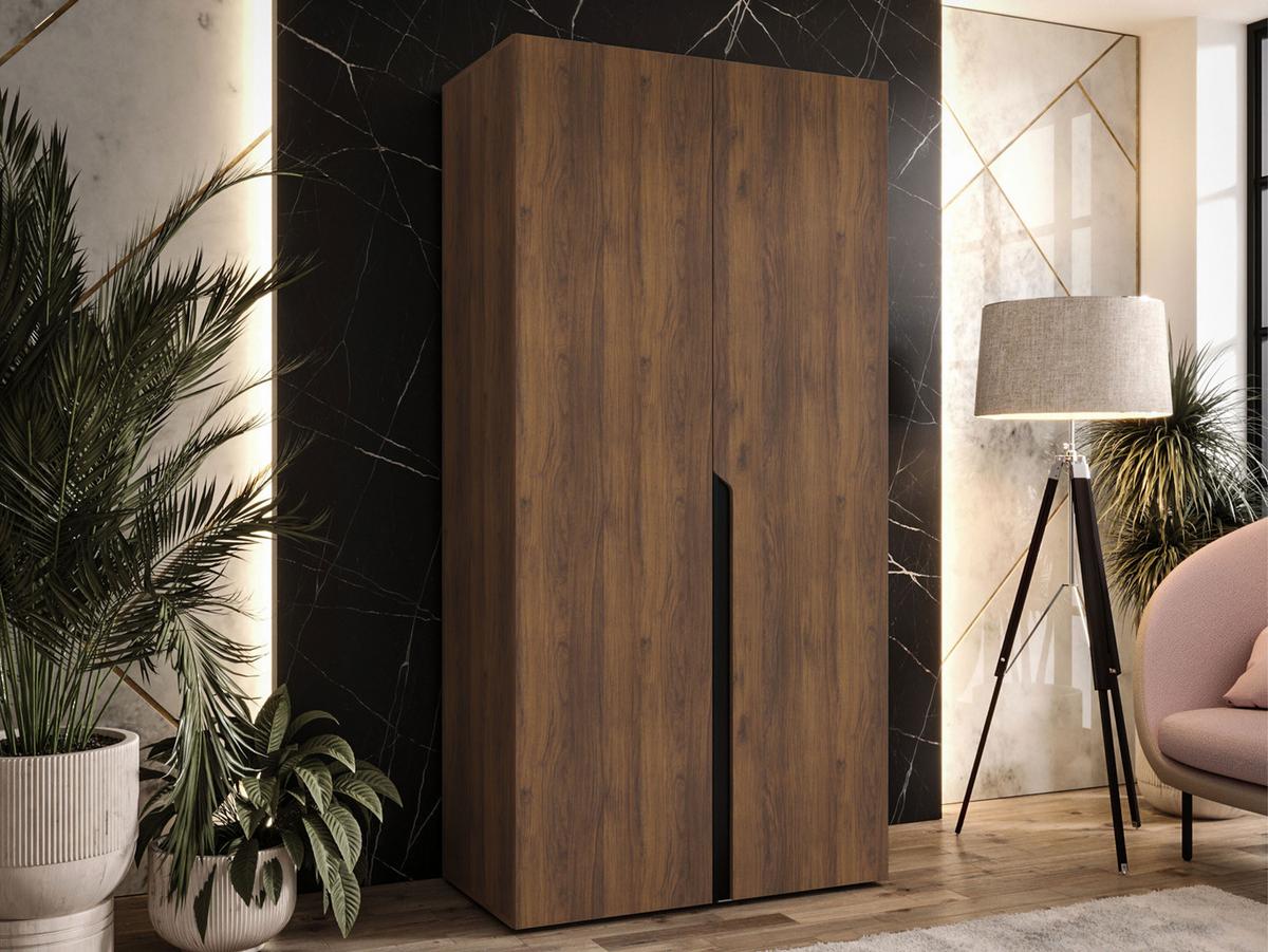 DREHTÜRENSCHRANK Mila I 100 - Nussbaumfarben/Schwarz, Holzwerkstoff/Kunststoff (100/202/52cm) - MIRJAN24