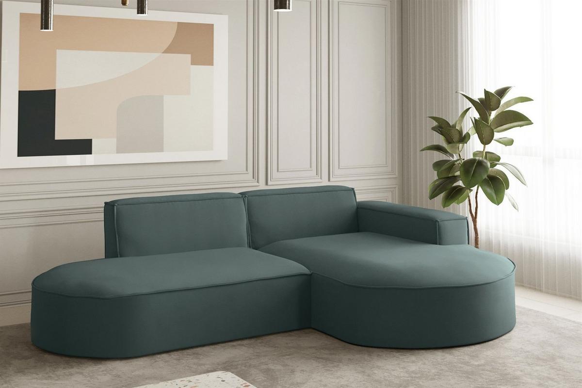 ECKSOFA Palma Xs Ottomane Opera Velvet - Smaragdgrün, Holzwerkstoff/Textil (236/165cm) - Fun Möbel