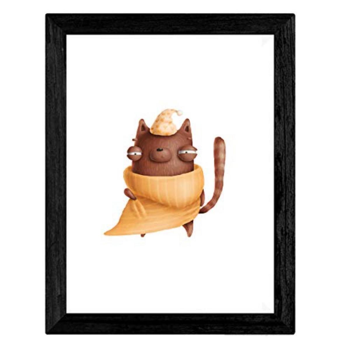 POSTER Set mit 4 Lustige Katzen A3 Schwarzer Rahmen - Schwarz, Papier (29.7/3cm) - Nacnic