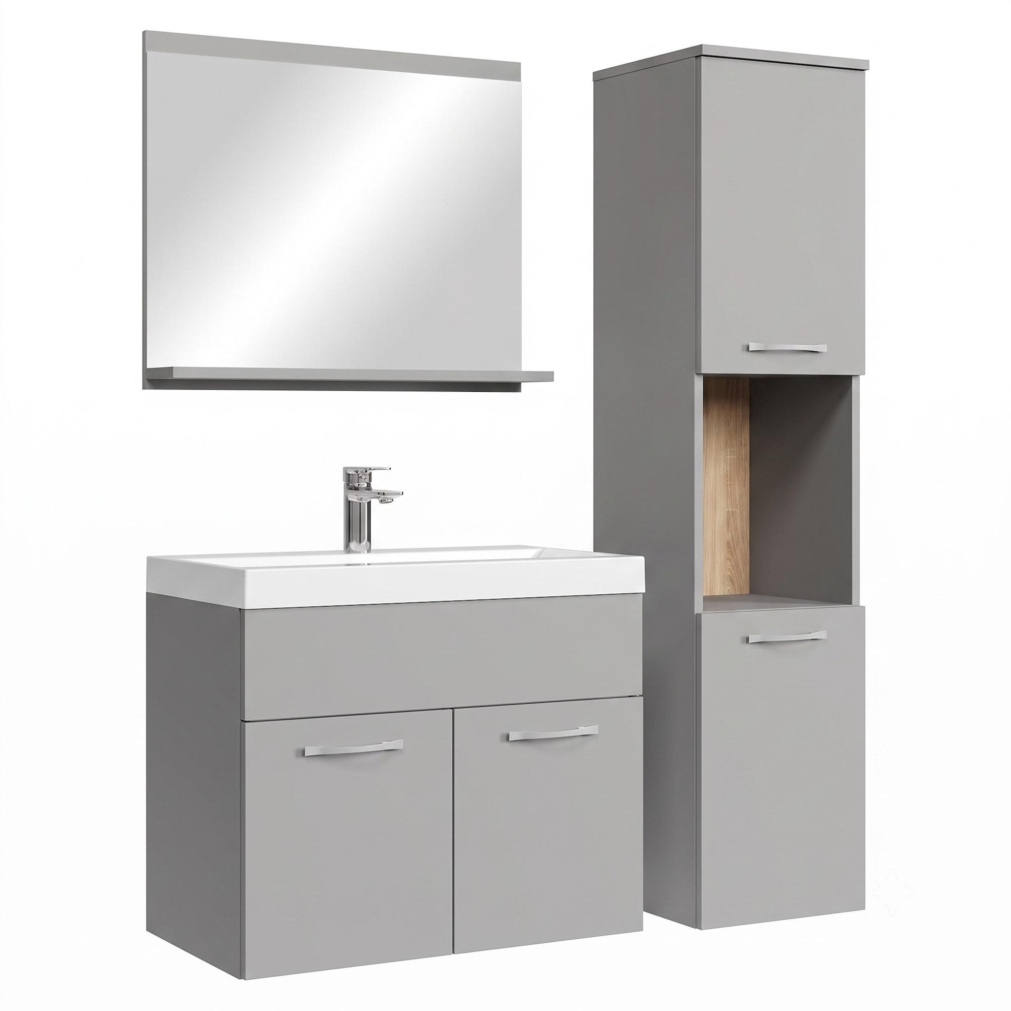 BADMÖBEL-SET Montreal 4 Teile Grau Matt - 60 x 35 x 51 cm - Grau, Holz (60/51/35cm) - Badplaats