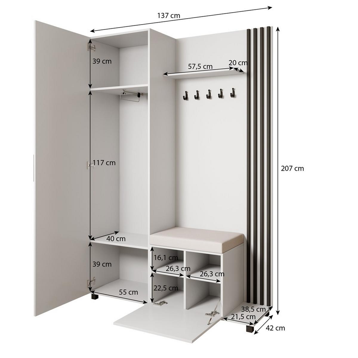 GARDEROBENSCHRANK Livia mit Aufhängern und Spiegel, Kaschmir, Schwarz, rechts - Kaschmir/Schwarz, Holzwerkstoff (137/207/42cm) - Beautysofa