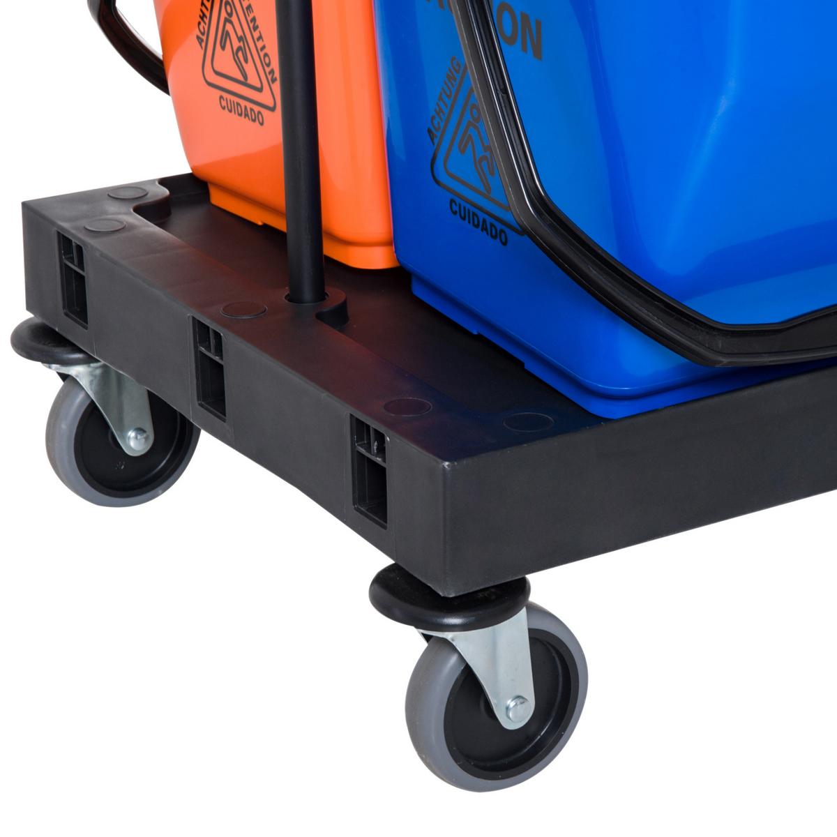 HOMCOM Reinigungstrolley – 4 leichtgängige Räder, Schwarz/Blau/Orange, 111 x 63,3 x 103 cm - Schwarz, Kunststoff/Metall (63.3/103/111cm) - HOMCOM