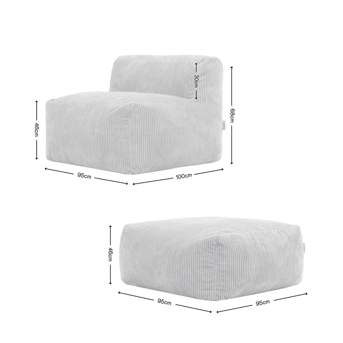 SITZSACK-SOFA 2-tlg.: Ecksessel, Fußstütze - Beige, Textil (185/46/95cm) - icon