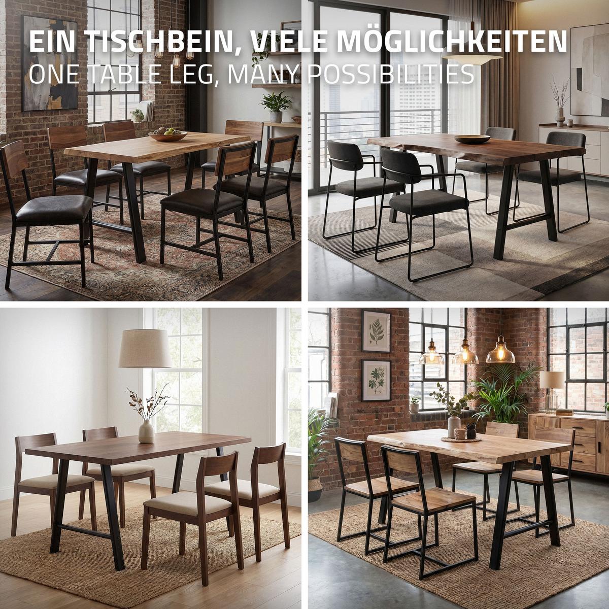 TISCHBEINE Metall Schwarz 2er Set 60x72 cm Flach Tischgestell A-Form aus Stahl - Schwarz, Metall (8/72/60cm) - ML-DESIGN
