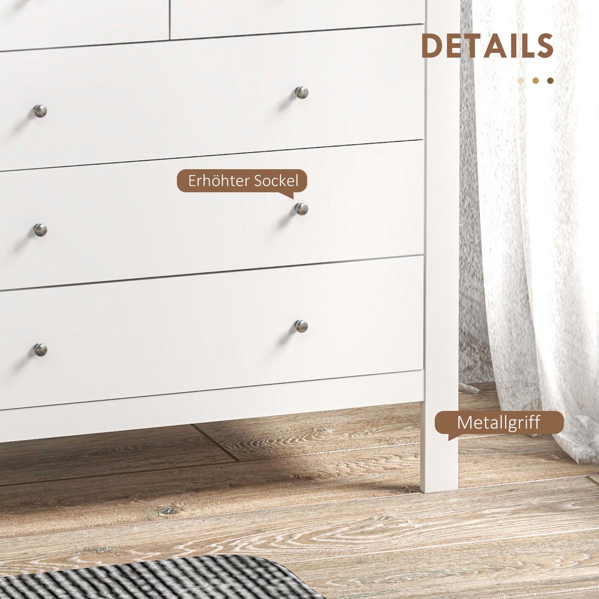KOMMODE Beistellschrank mit 5 Schubladen Sideboard mit Anti-Kipp-Schutz Weiß - Weiß, Metall (39.5/80.5/79cm) - HOMCOM