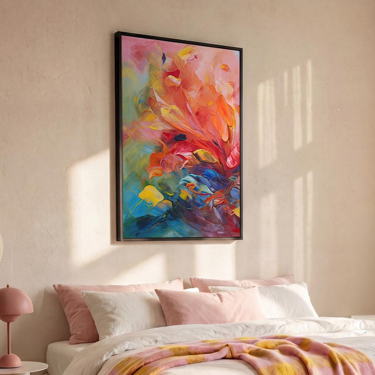 LEINWAND Bilder mit Rahmen - Ölgemälde - Kunst - Abstrakt - Farbenfroh - 80x120 - Altrosa, Textil (80/120cm) - MuchoWow
