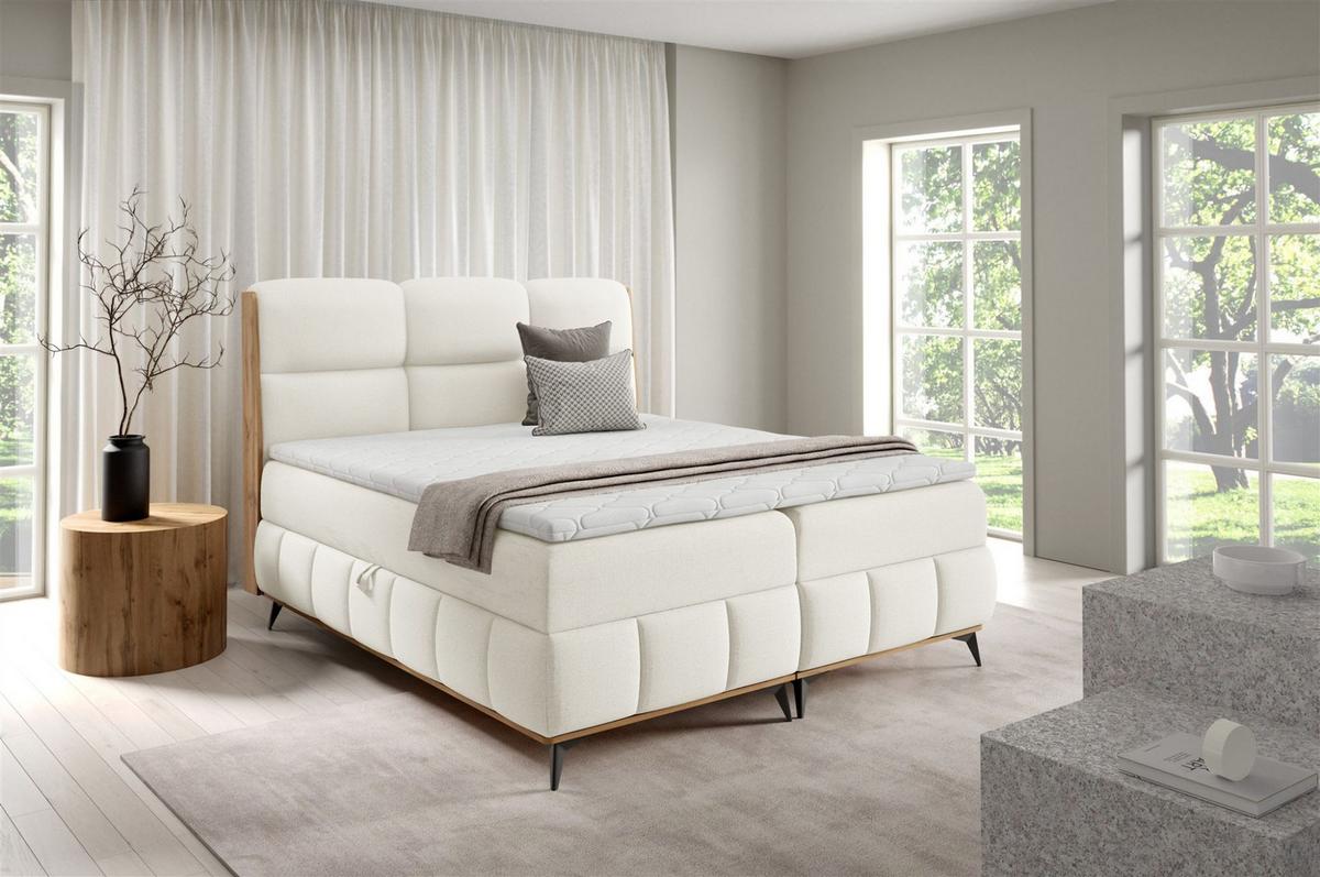 BOXBETT Charlie - Ecru, Holzwerkstoff/Textil (180/200cm) - Fun Möbel