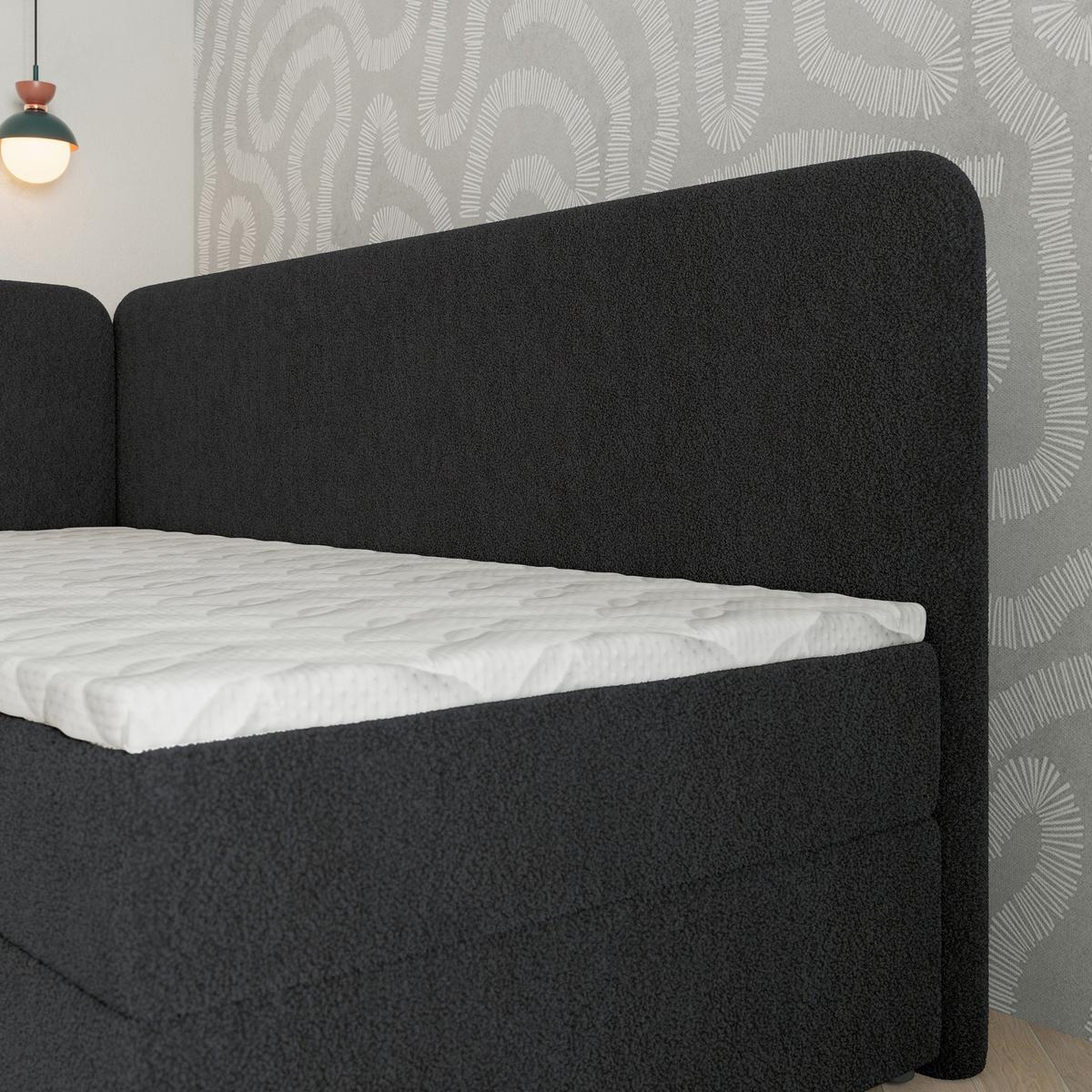 BOXBETT GINA 100x200 cm mit Matratze und Topper, H2+H3 - Schwarz - Schwarz, Holz (100/200cm) - MASSENO