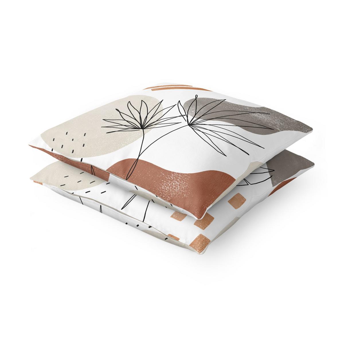 DEKOKISSEN 2er-Set Pflanzenblätter Lineart und Terracotta Farben Set 40/40 cm - Beige, Textil (40/40cm) - Bilderwelten