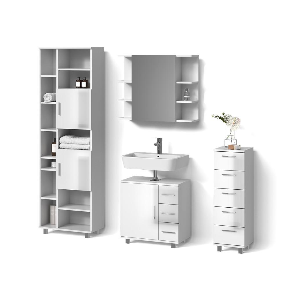 BADMÖBEL-SET Eisak Weiß Hochglanz 4 Teile - Weiß Hochglanz, Holzwerkstoff (60/60/33cm) - Livinity®