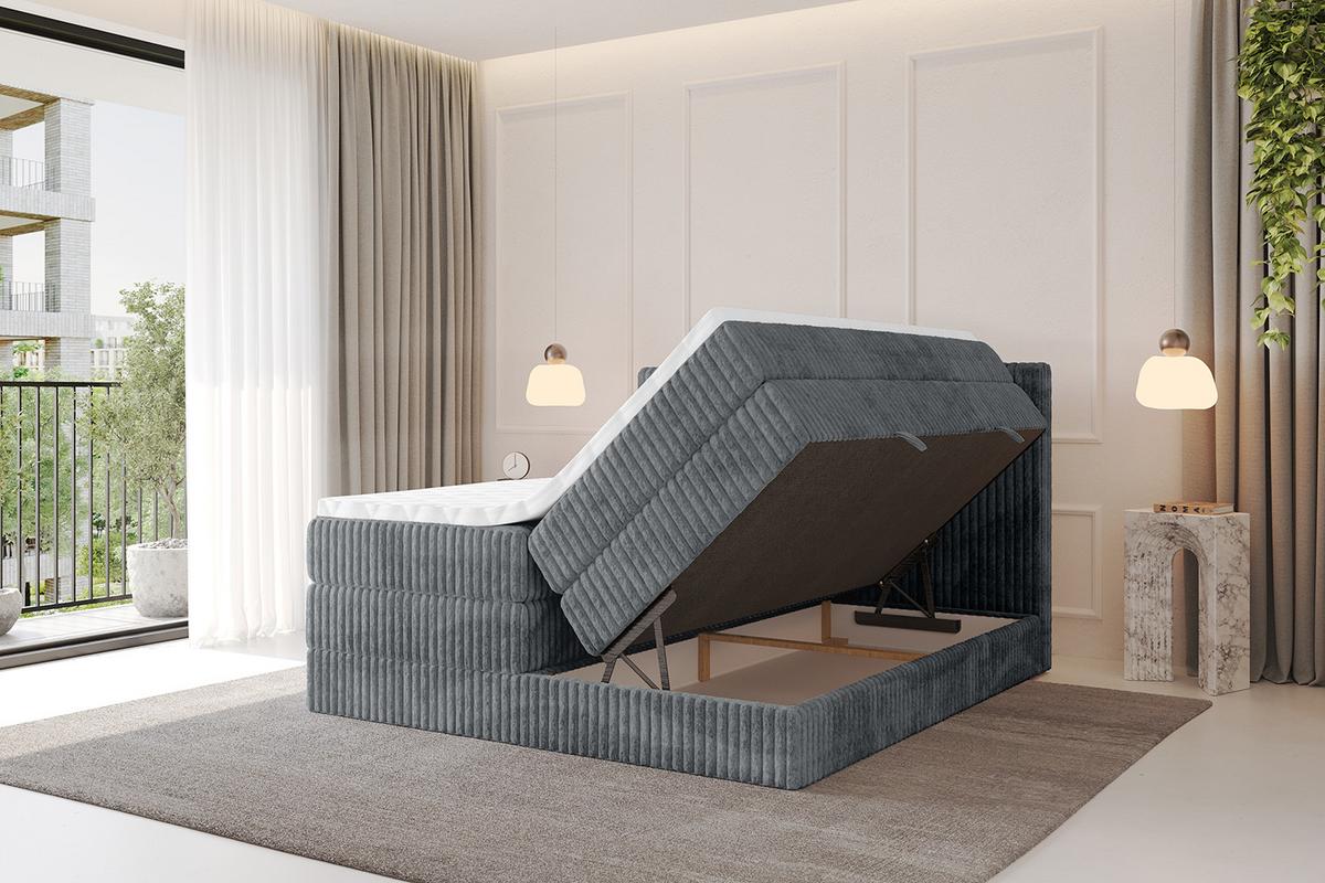 BOXSPRINGBETT mit Matratze H3|H4 und Lattenrost - TOLO KING 140x200 Cord - Dunkelgrau - Dunkelgrau, Holzwerkstoff (140/200cm) - ALTDECOR