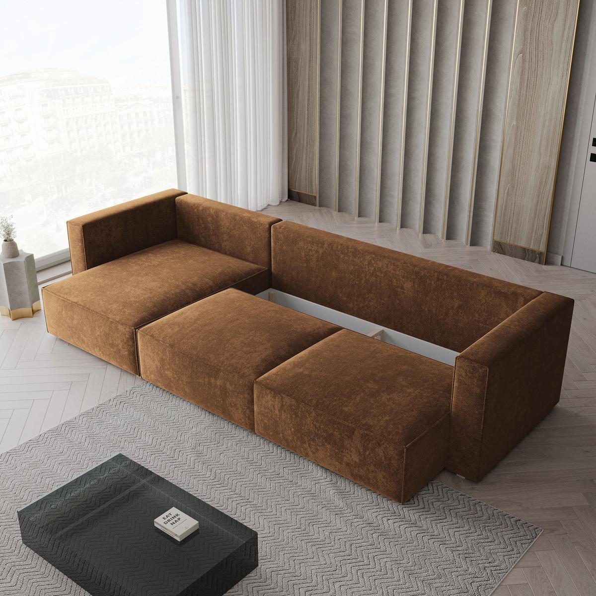 ECKSOFA TOLMO LM Hellbraun Chenille mit Schlaffunktion - Hellbraun, Holzwerkstoff/Textil (347/148cm) - MASSENO