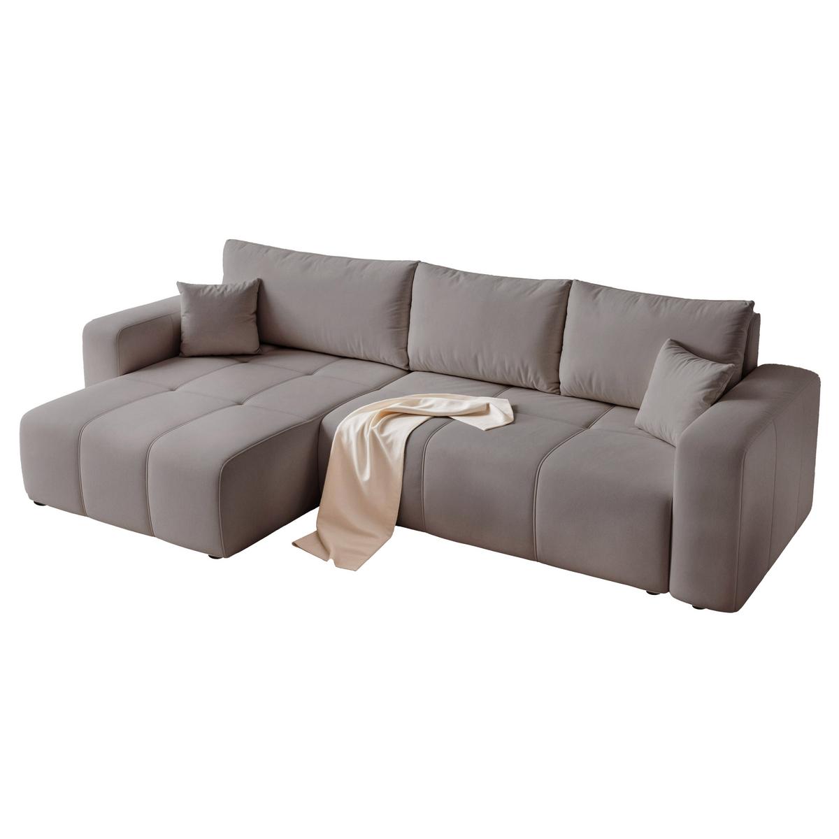 ECKSOFA XL Velours mit Bettkasten und Schlaffunktion - Dunkelgrau, Holzwerkstoff/Textil (278/145cm) - Idohome