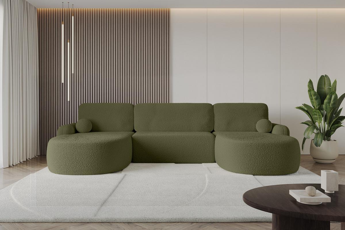 WOHNLANDSCHAFT mit Schlaffunktion und Bettkasten LIRA-U - 335x172x89 Grün - Pastellgrün, Holzwerkstoff/Textil (335/89/172cm) - ALTDECOR