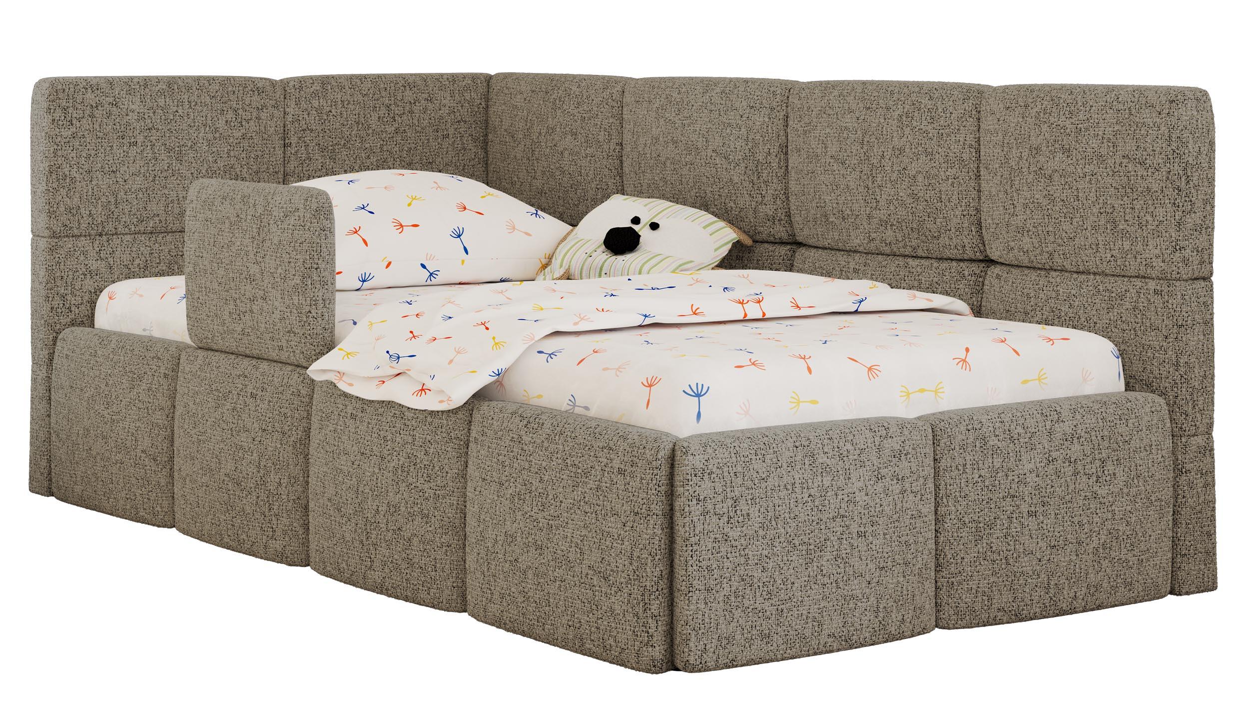 POLSTERBETT ARVO ALTA 90/200 - Dunkelbeige Struktur - Ohne Matratze - Links - Hellbraun, Textil (90/200cm) - MKS