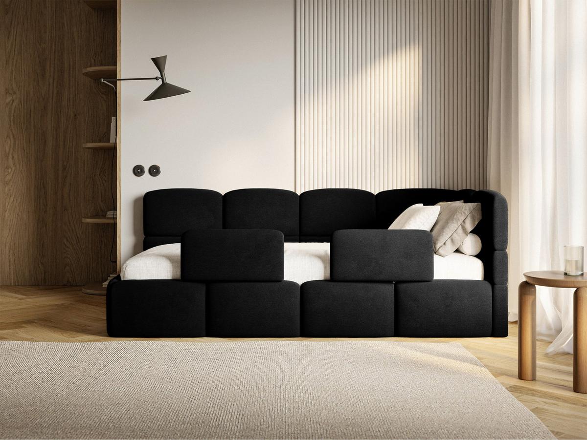 KINDERBETT Cloudy Schwarz 90x200 cm, Rausfallschutz, Kopfteil rechts, Samt - Schwarz, Kunststoff/Textil (90/200cm) - Selsey