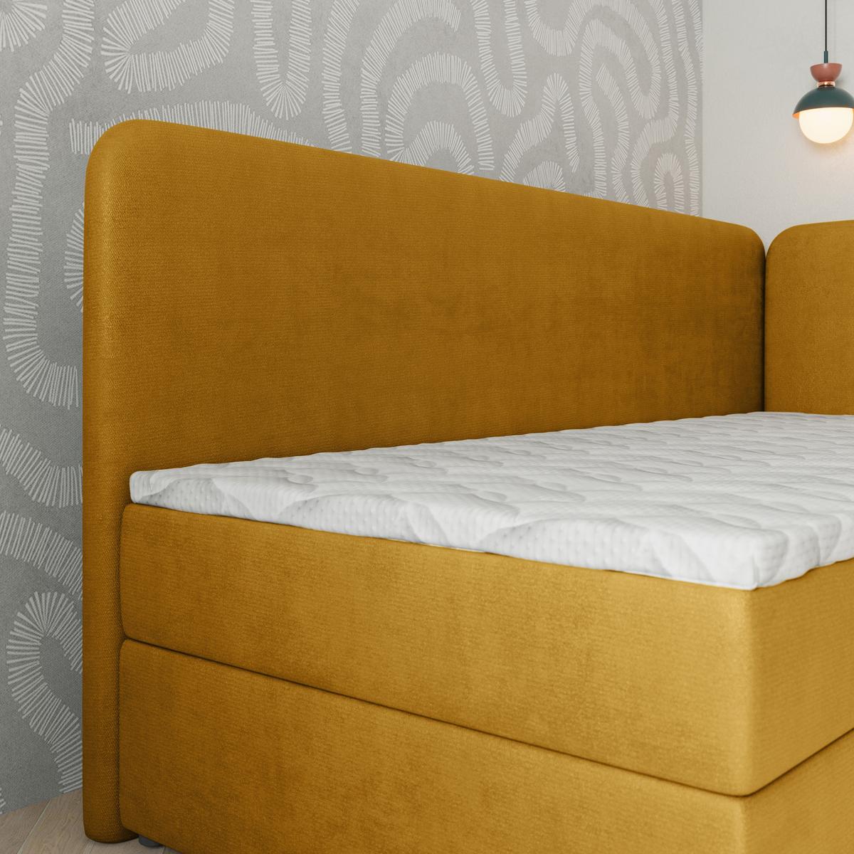 BOXBETT GINA 80x200 cm mit Matratze und Topper, H2+H3 - Gelb - Gelb, Holz (80/200cm) - MASSENO