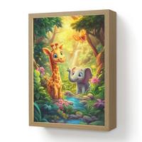 WANDLEUCHTE MIT AKKU Giraffe - Elefant - Blumen - Dschungel 30x40 cm - Grün, Holzwerkstoff (30/40/8cm) - OnlyWow