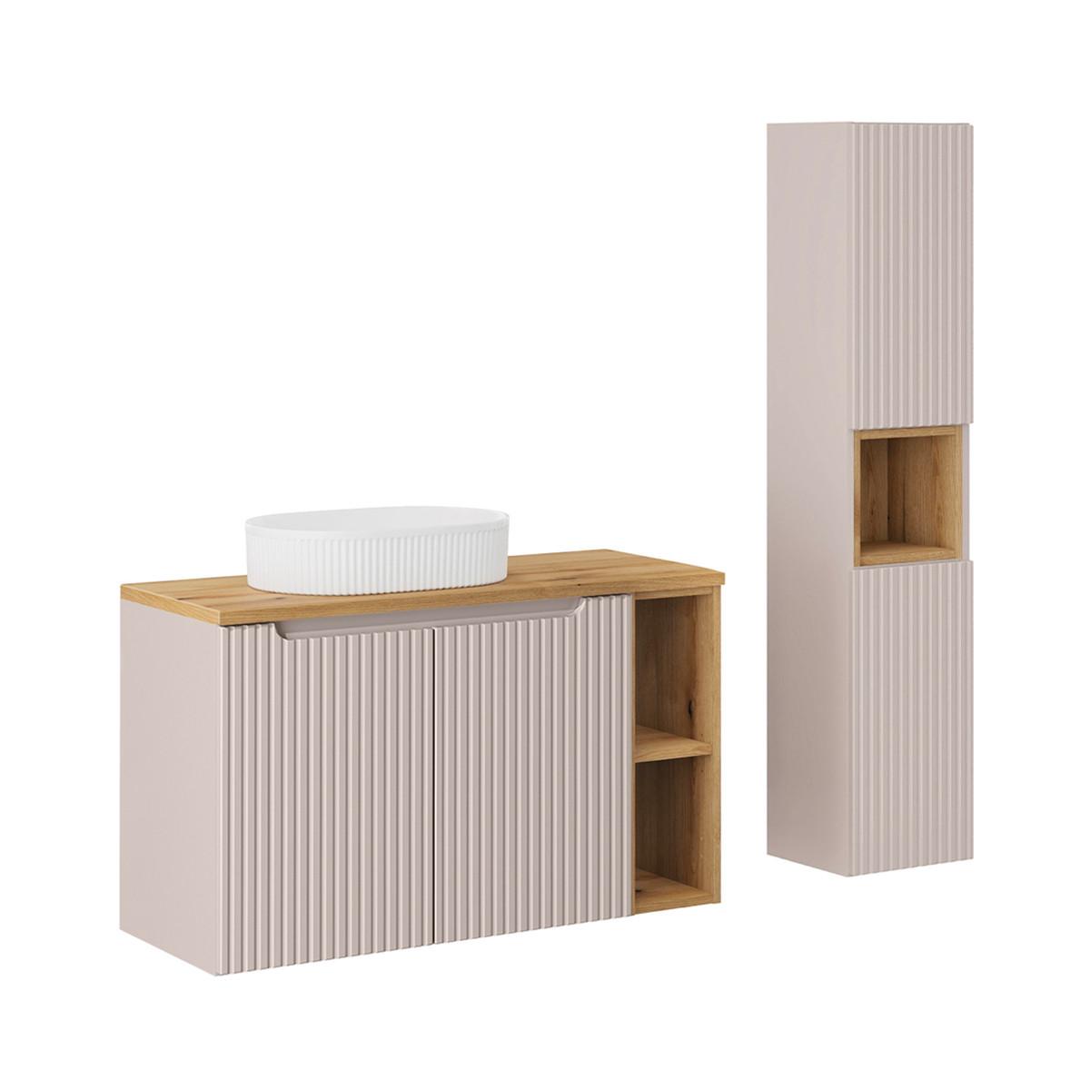 BADMÖBEL 100.4cm Riva 2er-Set Kaschmir und Holz - Beige, Holzwerkstoff (100.4/59.5/40cm) - Petits-meubles