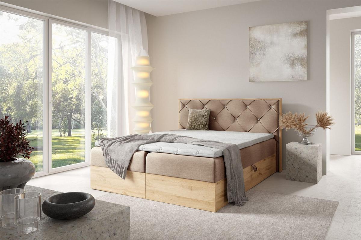 BOXBETT Helios - Beige, Holzwerkstoff/Textil (160/200cm) - Fun Möbel