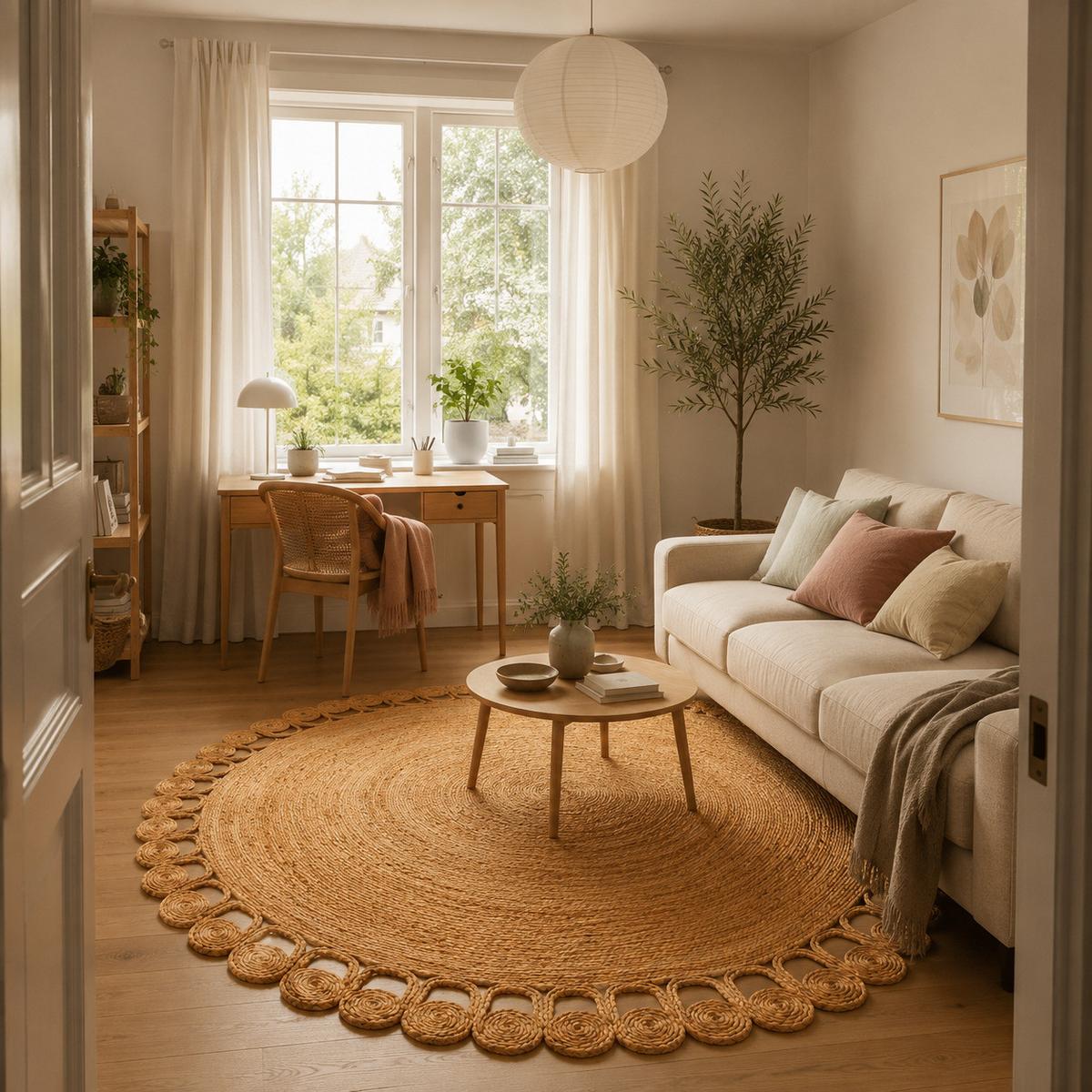 NATURFASER TEPPICH JUTE SALSA NATUR BOHO RUND - Beige, Textil (80/80cm) - Pergamon
