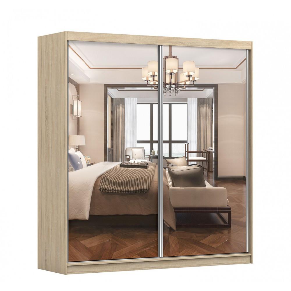 SCHWEBETÜRENSCHRANK Multi 20 Sonoma/Weiß Spiegel mit LED-Beleuchtung 200cm - Alufarben/Weiß, Glas/Holz (203/218/61cm) - imoebel24