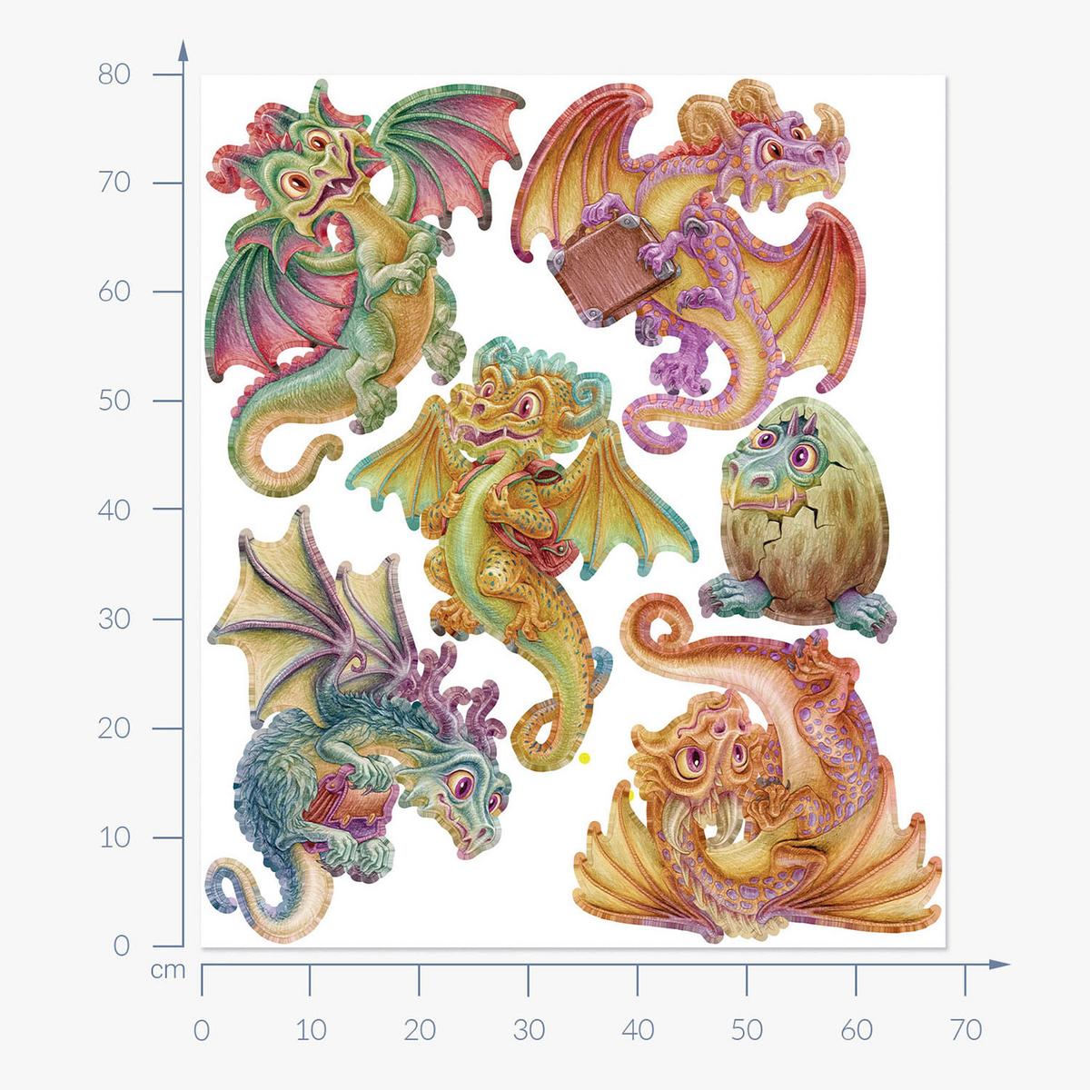 WANDAUFKLEBER 80x68cm - Kleine Drachen - Multicolor, Kunststoff (80/68/0.1cm) - Wallfluent