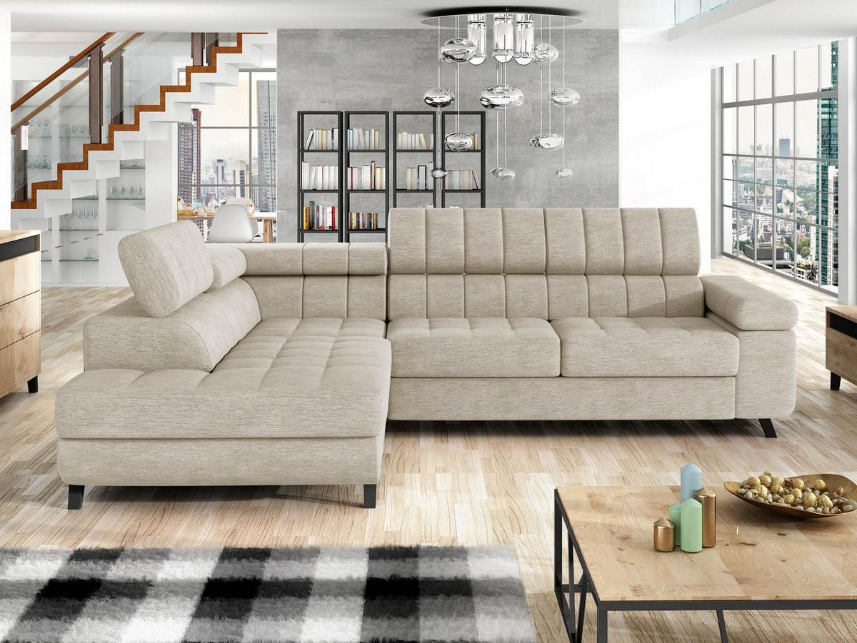 ECKSOFA Nord, Seite: Links - Champagner/Schwarz, Holz/Textil (264/203cm) - MIRJAN24