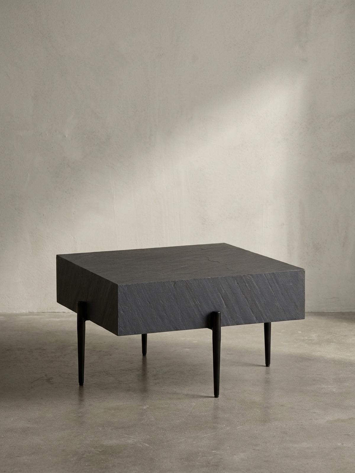 COUCHTISCH Quadratisch Anthrazit Steinoptik Metall 64x64x35 cm Modern Massiv - Schwarz/Grau, Holz/Metall (64/64/35cm) - KADIMA DESIGN
