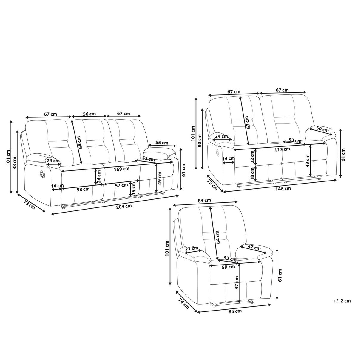 6-SITZER-SOFA SET Samtstoff beige Bergen - Beige, Textil (204/101/73cm) - Beliani
