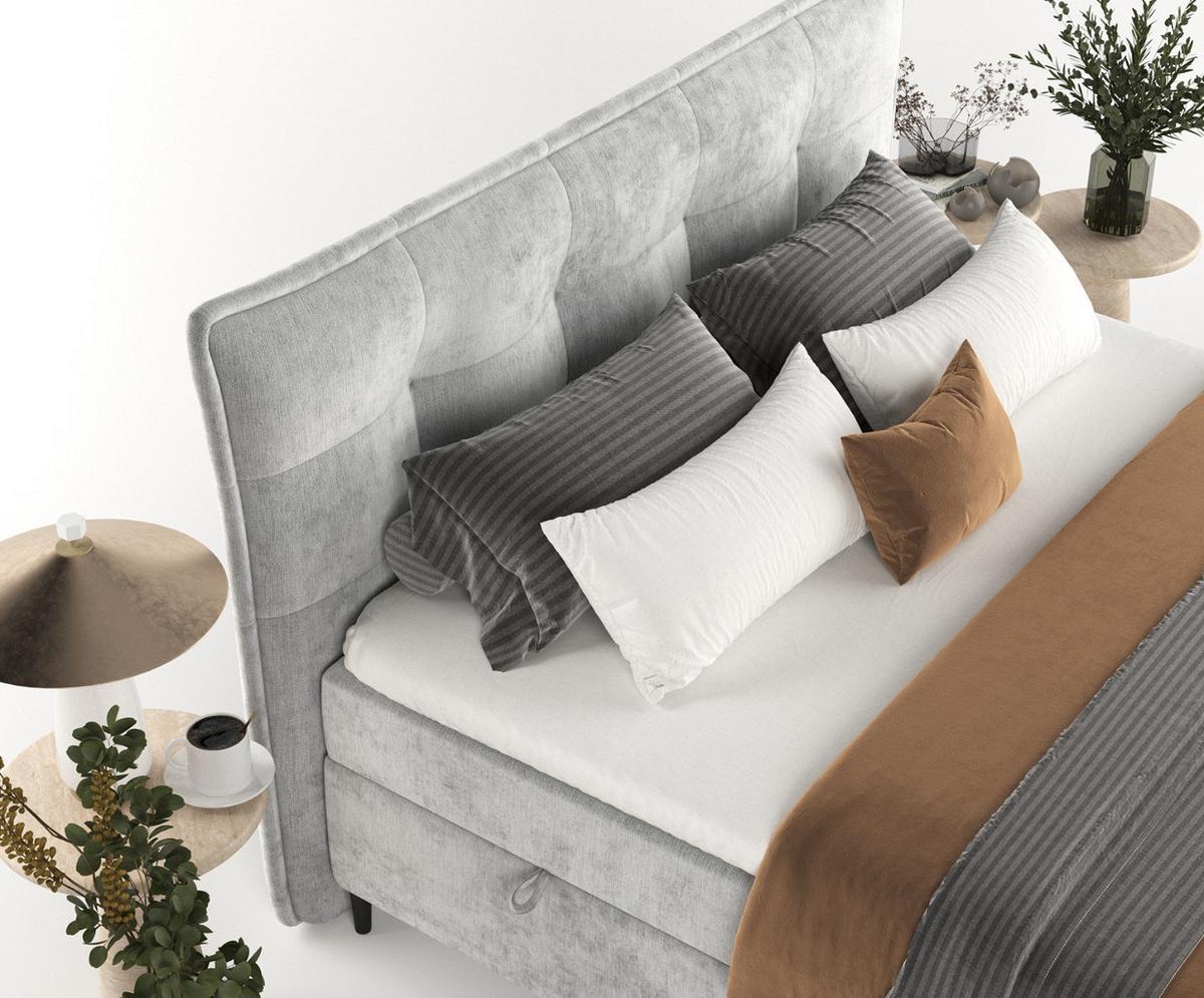 BOXBETT Las Palmas 180/200 cm Hellgrau im Lotta Stoff - Hellgrau/Schwarz, Holz/Holzwerkstoff (180/200cm) - AltaBeds
