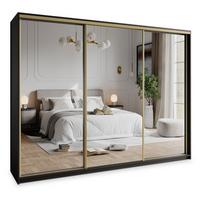 SCHWEBETÜRENSCHRANK RIEN 270/205/60 cm 3-türig mit Spiegel Schwarz - Schwarz, Holzwerkstoff (270/205/60cm) - MASSENO