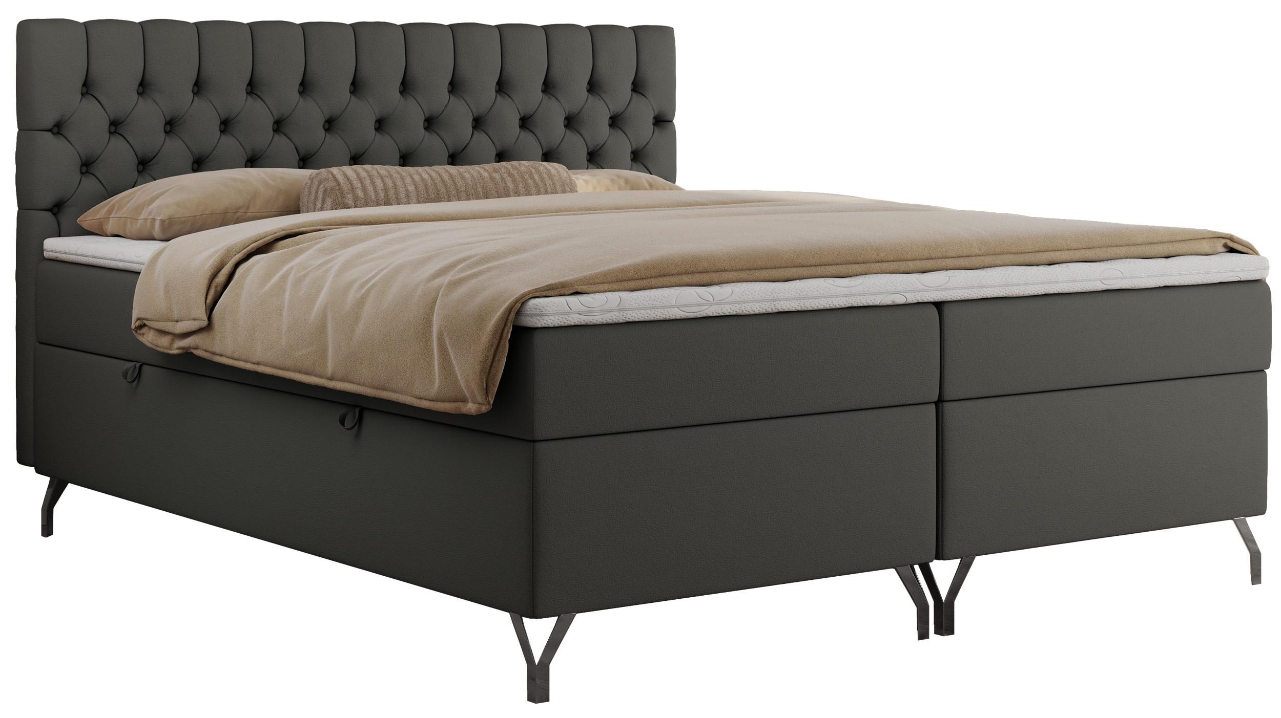 BOXBETT GRIMALDI 140/200 Dunkelgrau Kunstleder - H4 - Dunkelgrau, Holz/Textil (140/200cm) - MKS