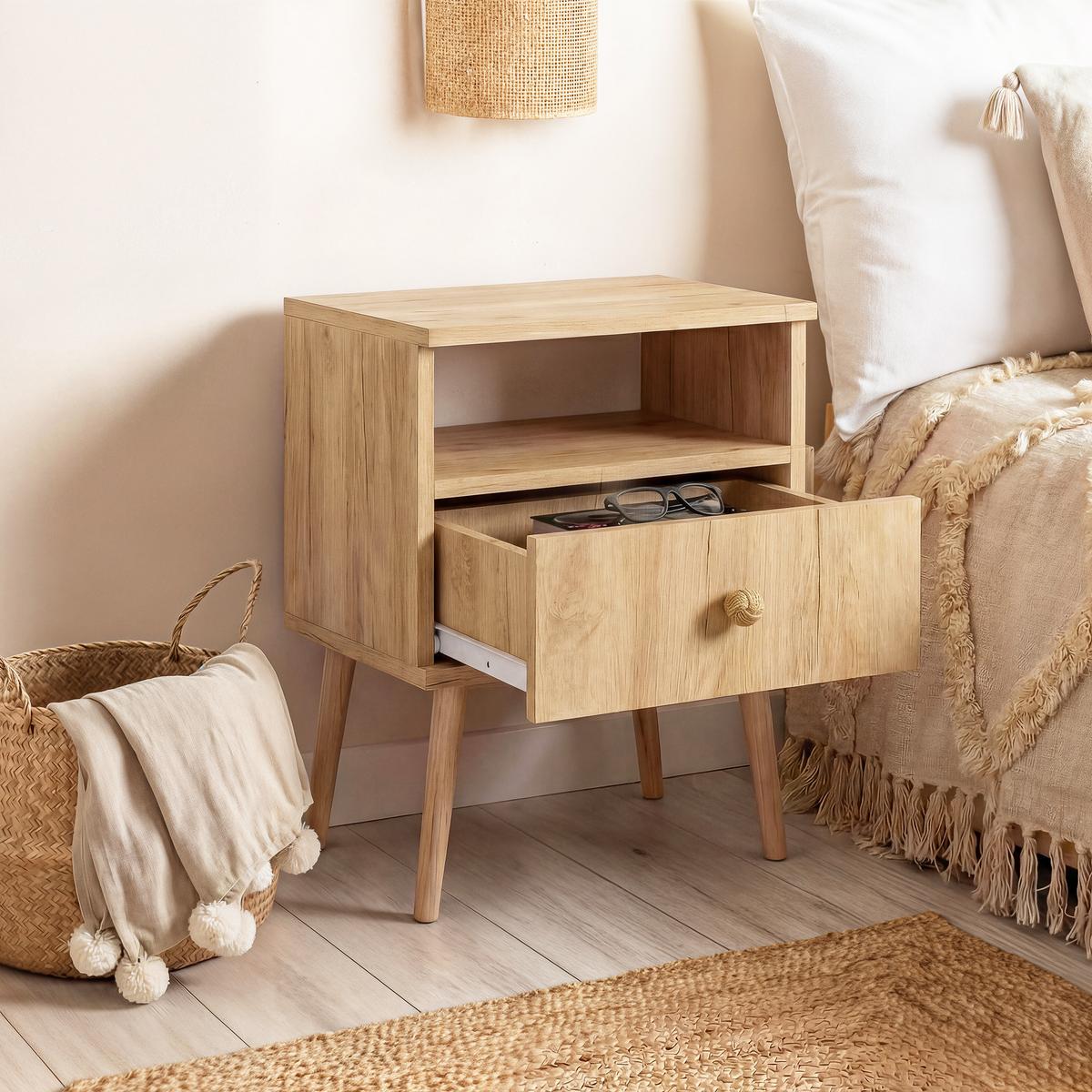 NACHTSCHRANK VALERIO 44/31/56 cm Craft-Eiche - Beige, Naturmaterialien/Holzwerkstoff (44/55.5/31cm) - Idohome