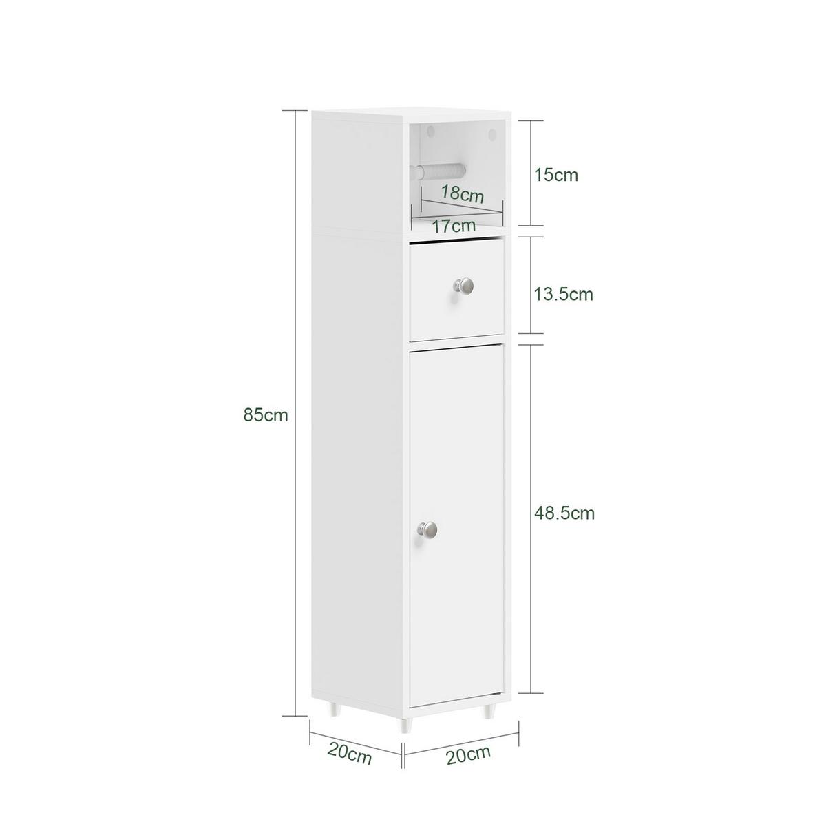 BADEZIMMERSCHRANK mit Toilettenpapierhalter schmal 20cm Weiß BZR219-W - Ahornfarben, Fell (20/85/20cm) - SoBuy