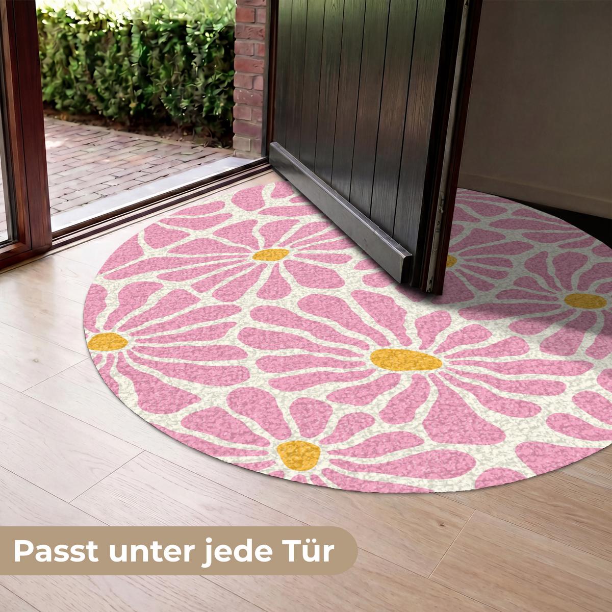 FUSSMATTE Blumen - Muster - Rosa - Beige - Orange Sauberlaufmatte 120x120 cm - Rosa, Kunststoff (120/0.4cm) - MuchoWow