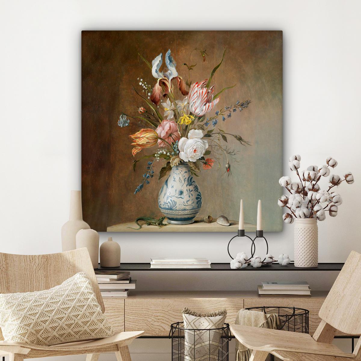 LEINWANDBILD Alte Meister - Blumen - Balthasar van der Ast Deko Groß 90x90 cm - Hellbraun, Textil (90/90cm) - MuchoWow